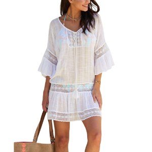 Women's Cover Up Short Sleeve Bathing Suit Cover Ups Crew Neck Tie Beach Coverup Dress