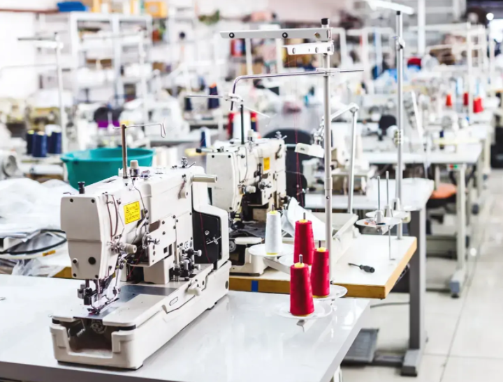 Industrial sewing machines in workshop
