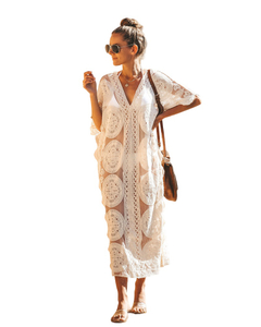 Womens Swimsuit Coverup Lace Crochet V Neck Bathing Suit Cover Up Dress Beach Cover Ups for Swimwear