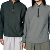Large Grain Waffle Retro Contrast Color Stand Collar T-Shirt Long Sleeves Tees