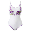 Women One Piece Swimsuit Embroidery Monokini Swimwear Scoop Neck Low Back Bathing Suit