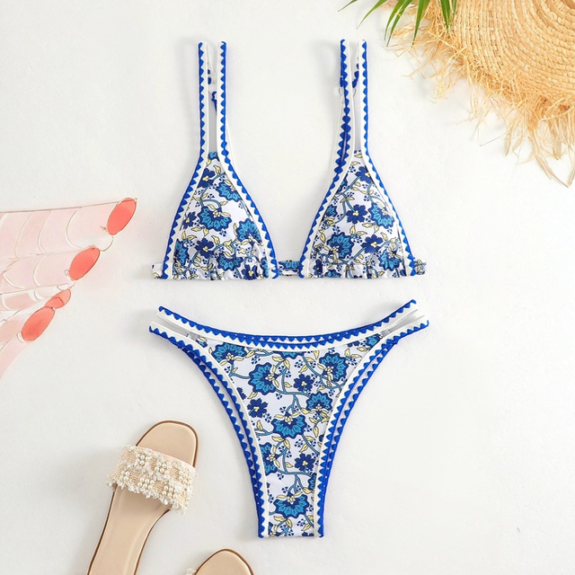 Women's Triangle Bikini Floral String Bikini Set Two Piece Swimsuit Bathing Suits