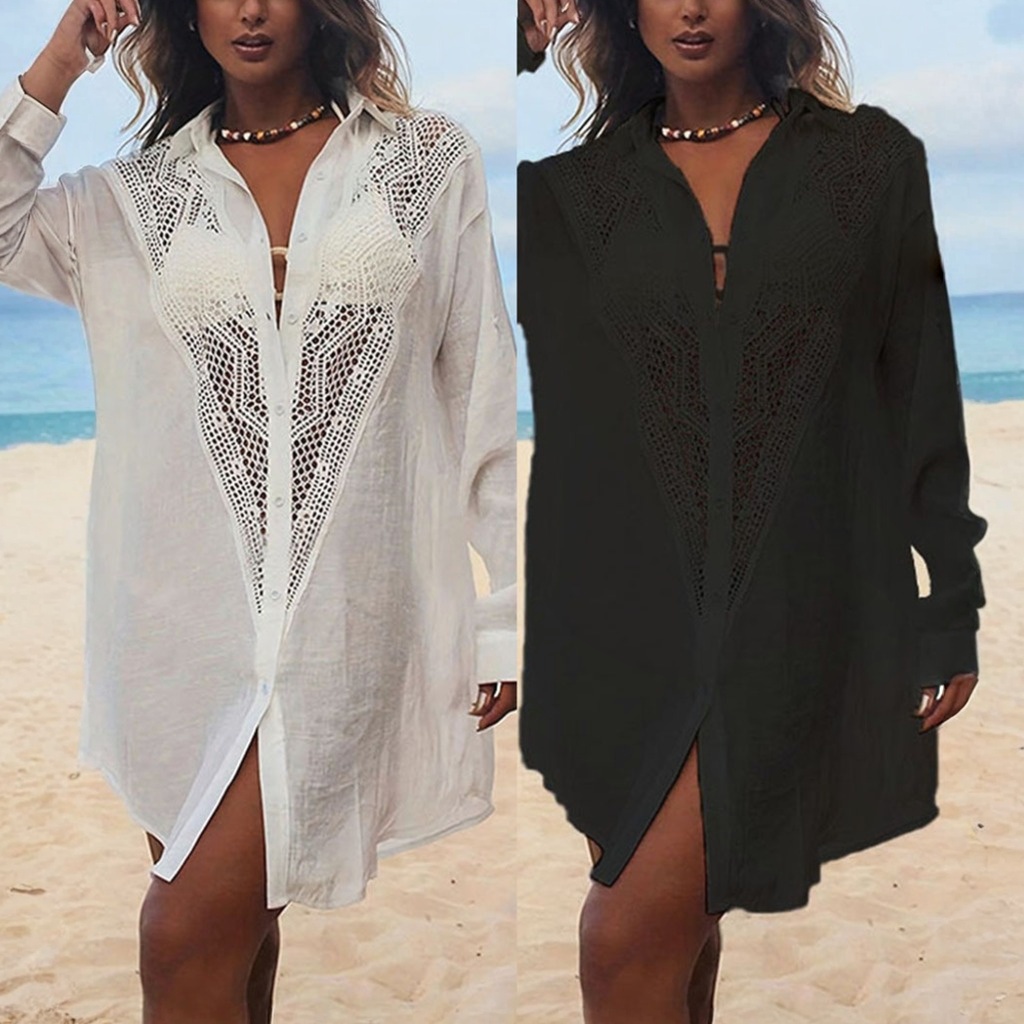 Women Swimsuit Coverup Shirt Dress Button Down Bathing Suit Cover Up Beachwear