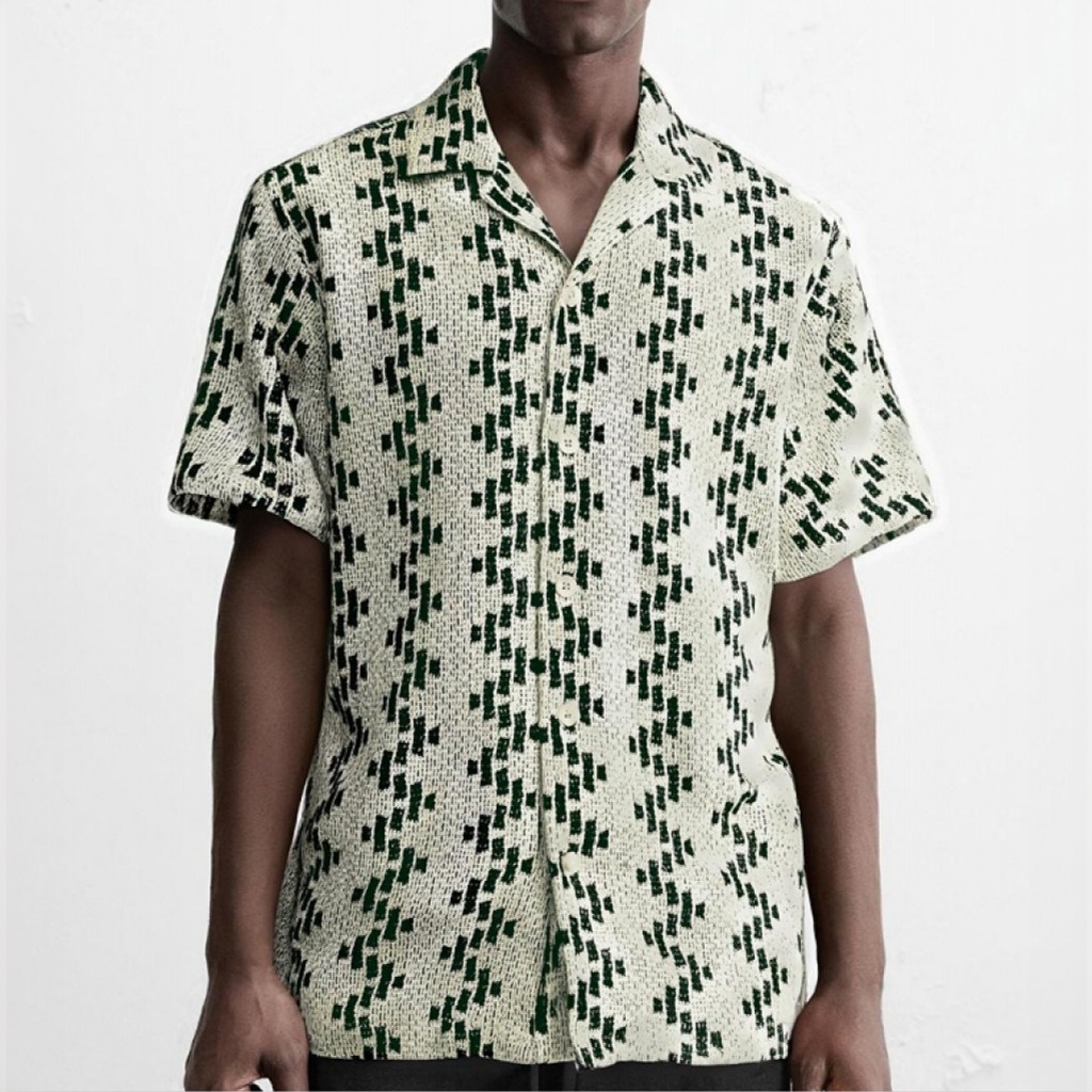 Knit Camp Shirt Crochet Relax Mold Patterned Retro Shirt