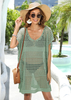 Women Swimsuit Crochet Swim Cover Up Summer Bathing Suit Swimwear Knit Short Sleeve Pullover 2025 Beach Dress